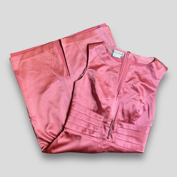 KAY UNGER FITTED PARTY COCKTAIL WEDDING GUEST BODYCON SATIN DRESS PINK 4 - Picture 4 of 9